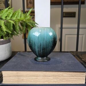 Vintage Art Pottery Drip Glaze Bud Vase Turquoise Emerald Green Waterfall MCM 4"